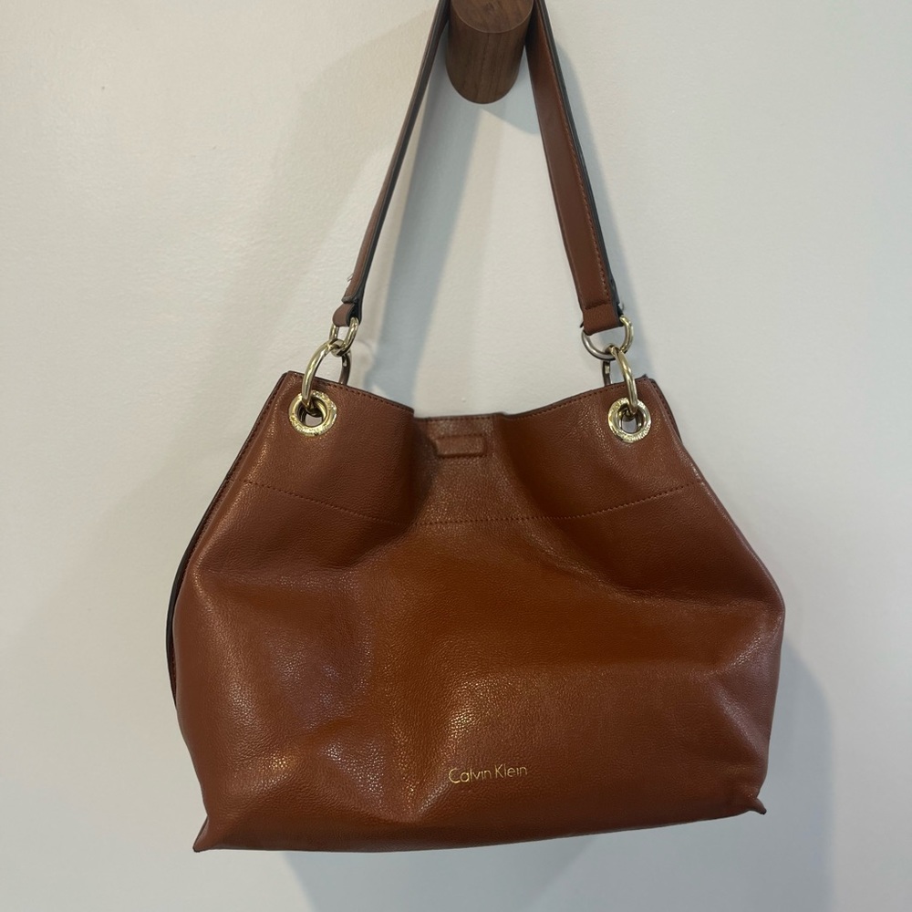 Calvin Klein Hobo Bag Brown Copper Leather